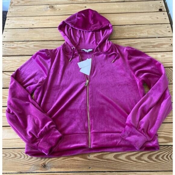 NWT $88 Magaschoni Velvet Sweat Suit Size XL Women’s Fuchsia - Picture 2 of 16
